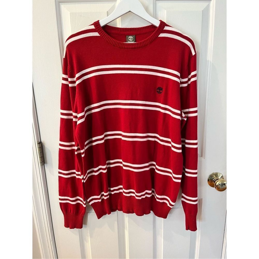 Timberland Red & White Striped Cotton Sweater sz L EUC